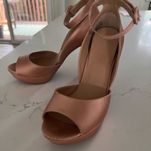Nude Satin Platform Heels